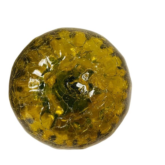 Hand-Blown Glass Pumpkin Decor Green & Amber 5" Tall - Picture 3 of 5